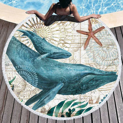 Sea Turtle Round Beach Towel — Soft Microfiber Ocean-Theme Towel for Summer & Pool