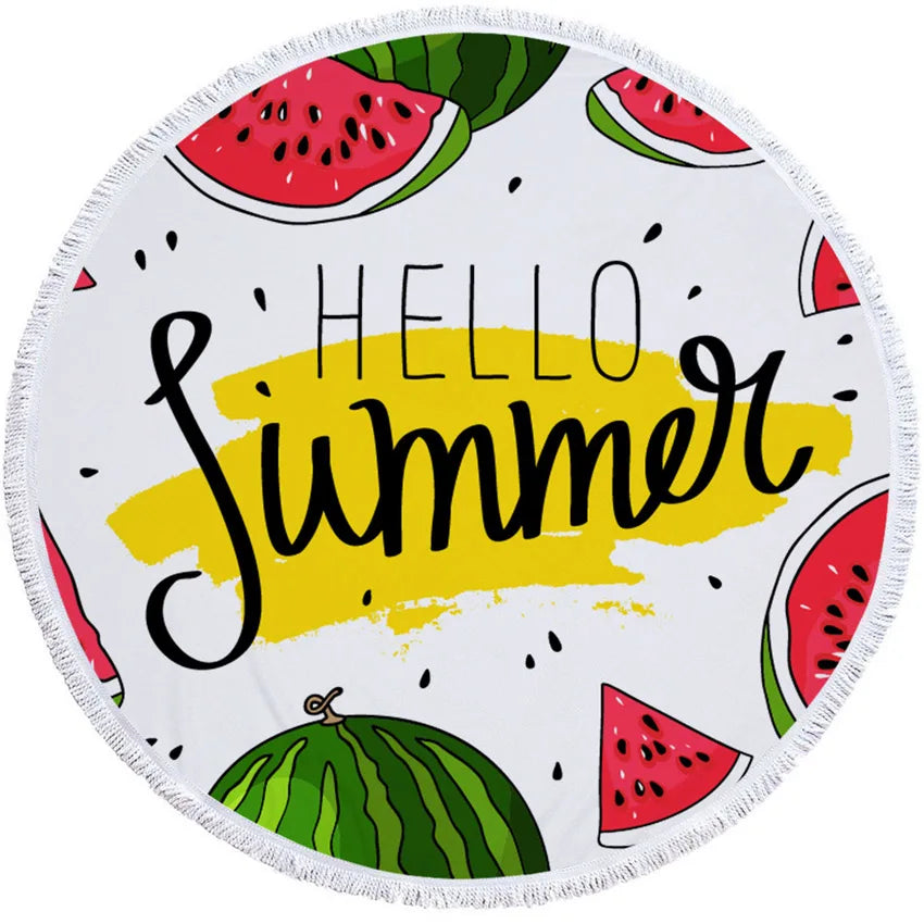 Watermelon Round Beach Towel with Drawstring Bag — Quick-Dry Microfiber Towel for Summer