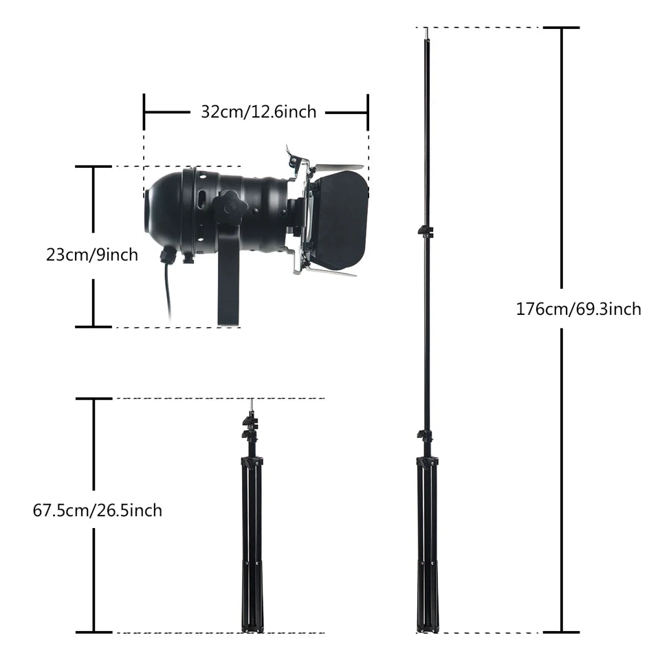 Industrial Tripod Floor Lamp, Retro Studio Spotlight Black Stand