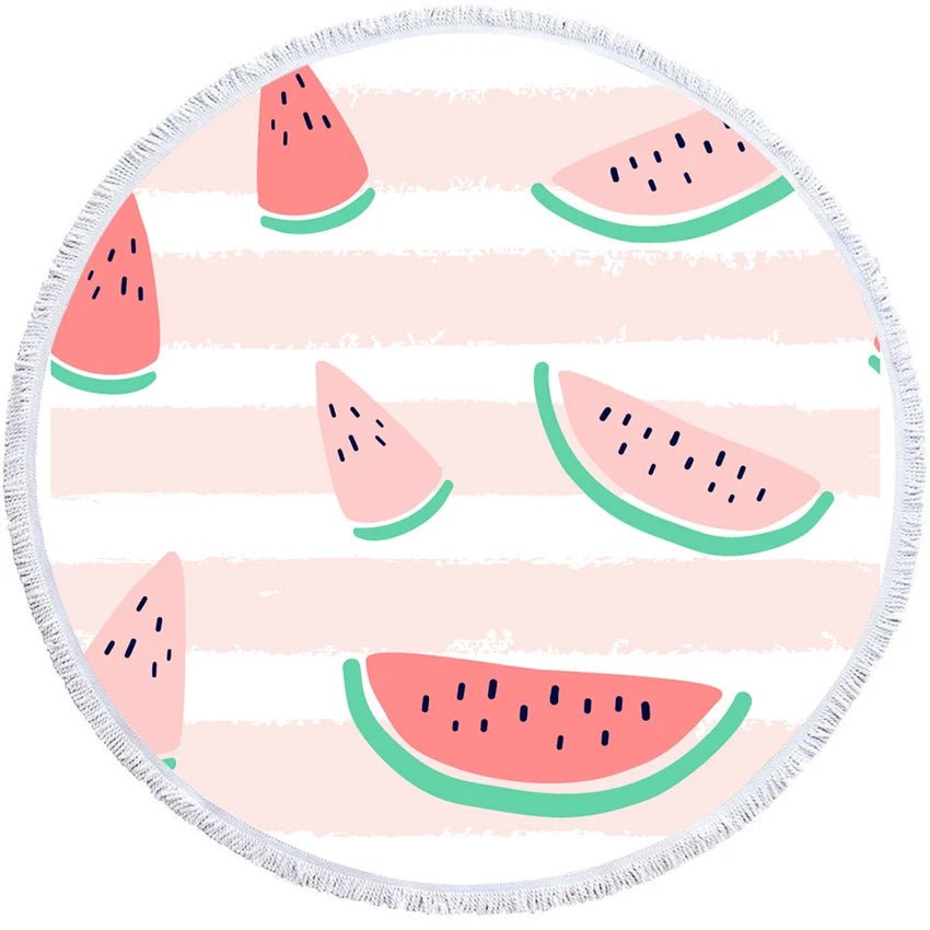 Watermelon Round Beach Towel with Drawstring Bag — Quick-Dry Microfiber Towel for Summer