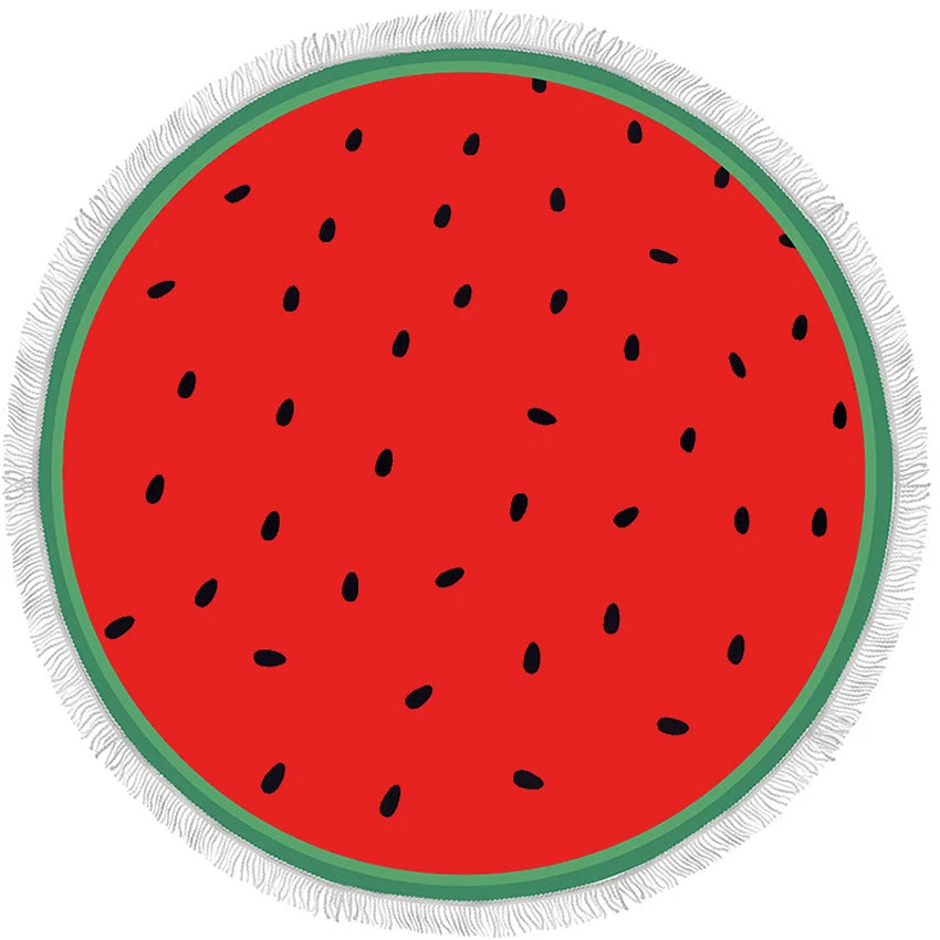 Watermelon Round Beach Towel with Drawstring Bag — Quick-Dry Microfiber Towel for Summer