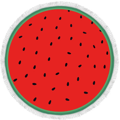 Watermelon Round Beach Towel with Drawstring Bag — Quick-Dry Microfiber Towel for Summer