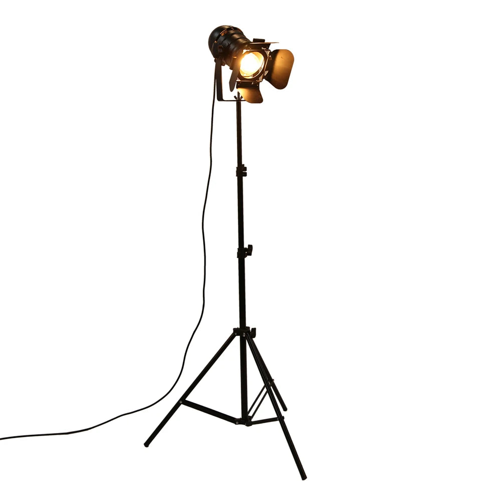 Industrial Tripod Spotlight Floor Lamp in Matte Black