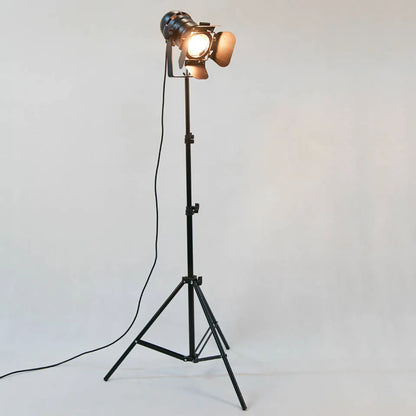 Industrial Tripod Floor Lamp, Retro Studio Spotlight Black Stand