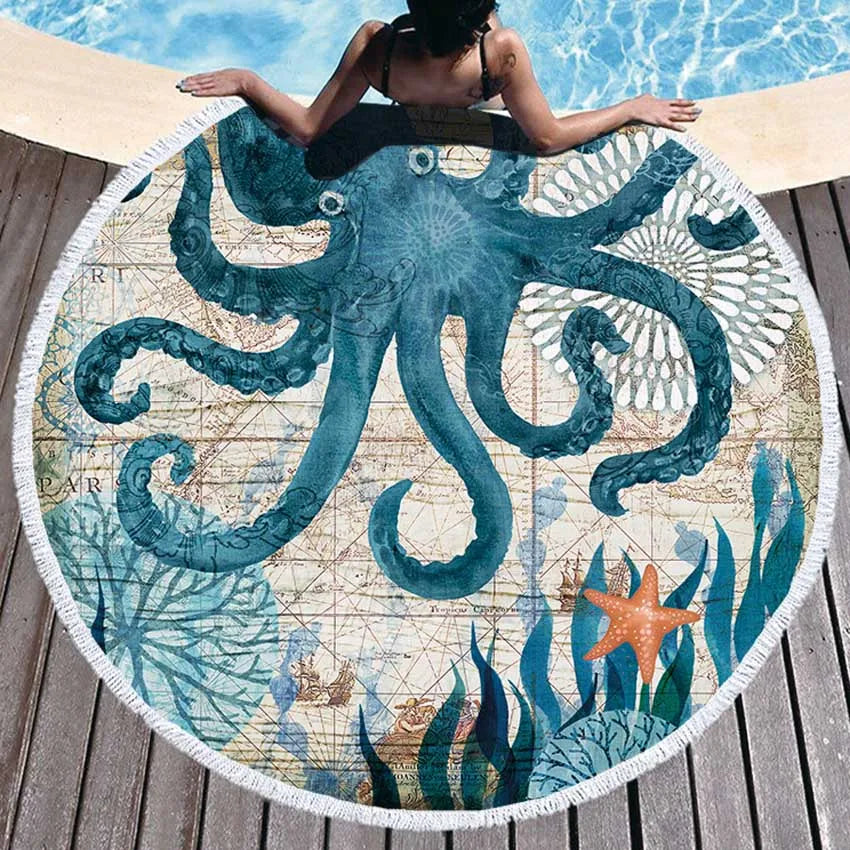 Sea Turtle Round Beach Towel — Soft Microfiber Ocean-Theme Towel for Summer & Pool
