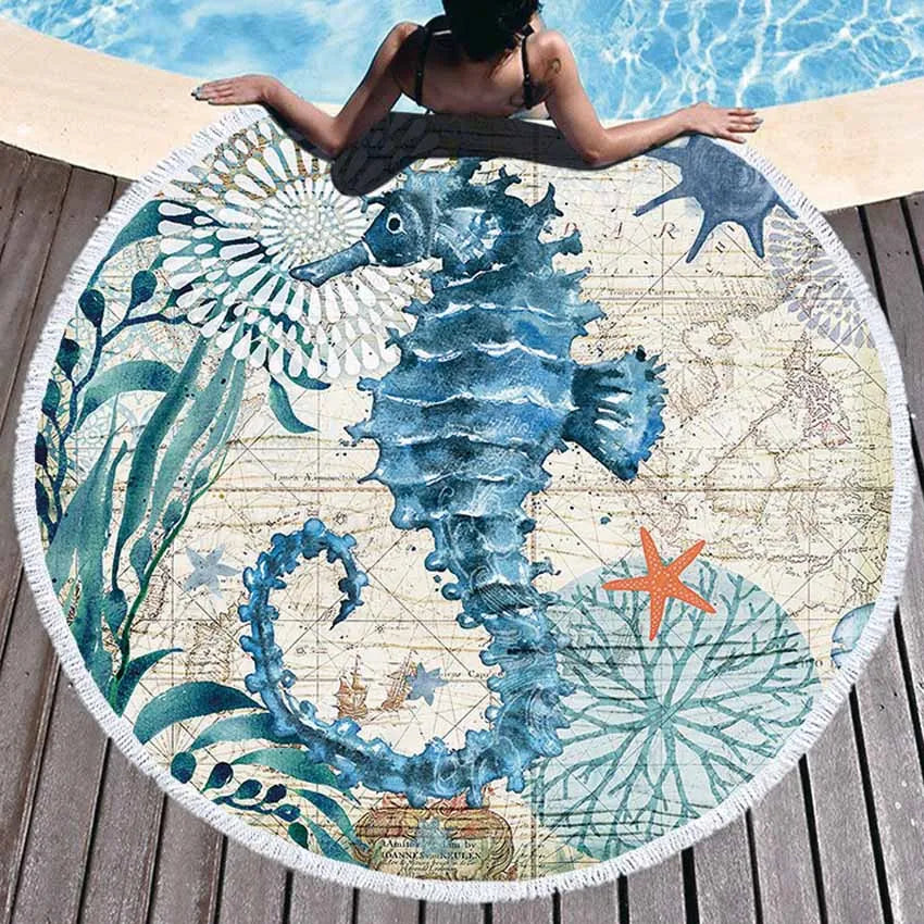 Sea Turtle Round Beach Towel — Soft Microfiber Ocean-Theme Towel for Summer & Pool