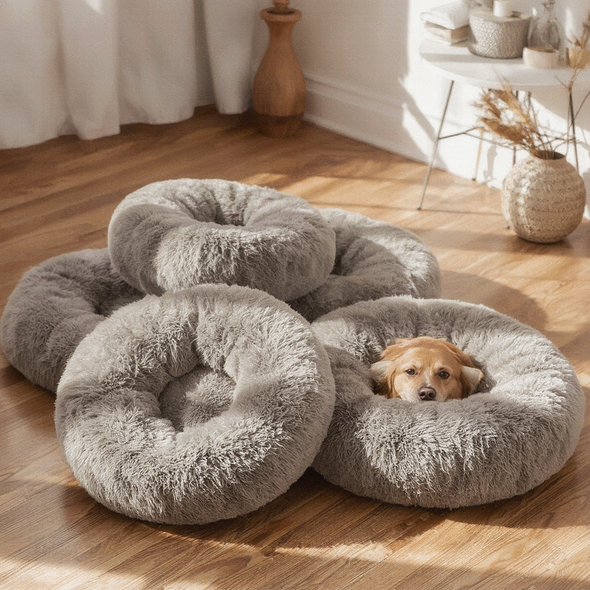 Pet Calming Donut Bed Memory Foam Anti-Anxiety Plush Fa - Syvah