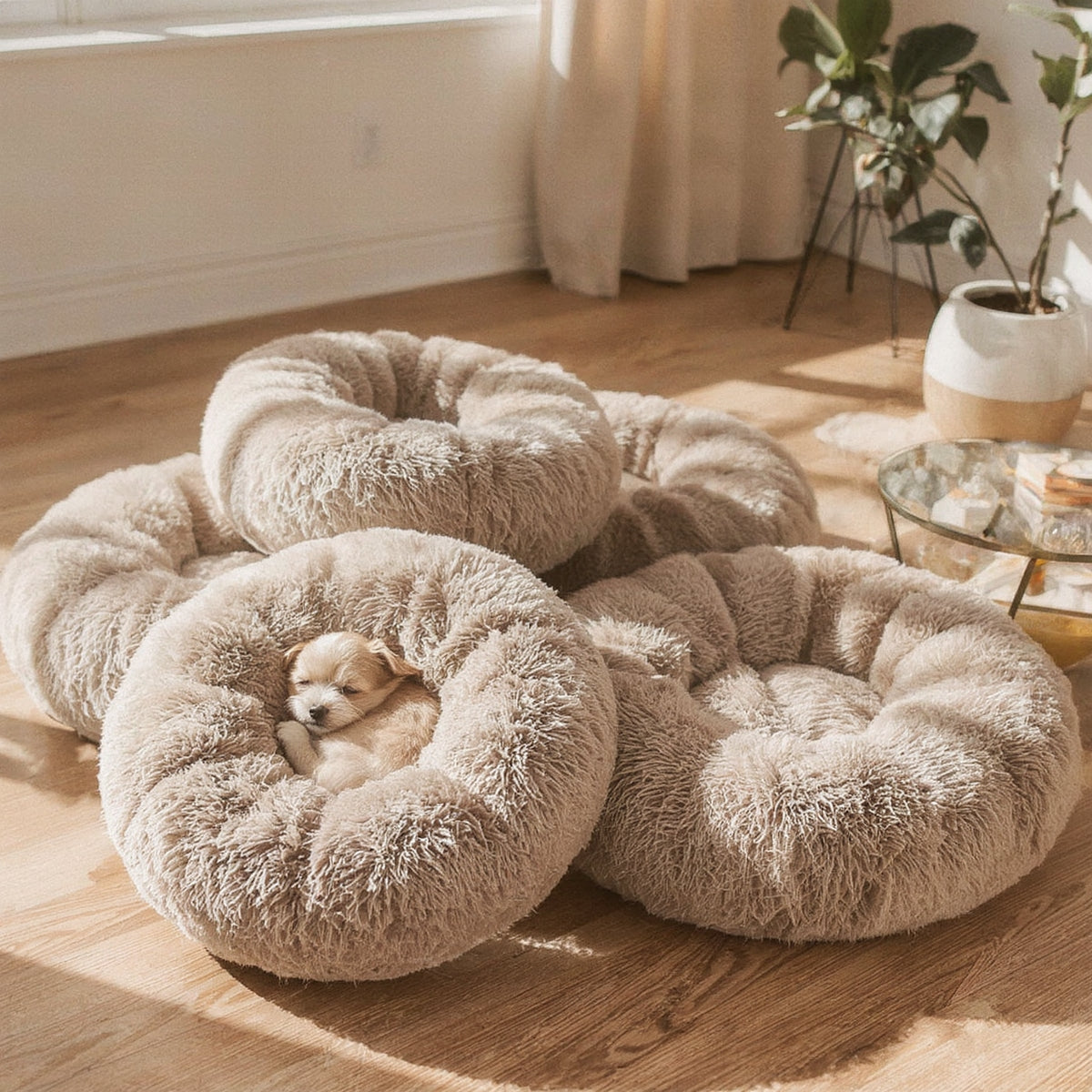 Pet Calming Donut Bed Memory Foam Anti-Anxiety Plush Fa - Syvah