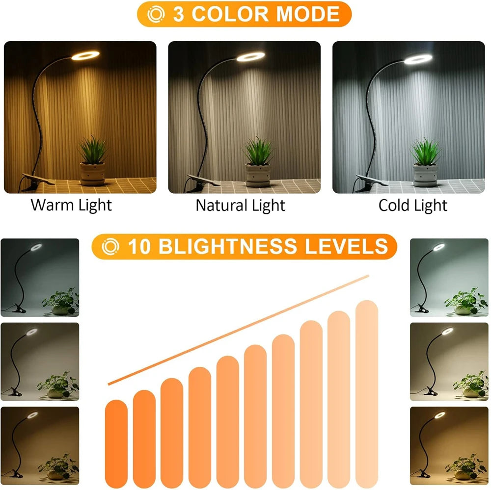 Clip-On LED Desk Lamp with Flexible Gooseneck and USB