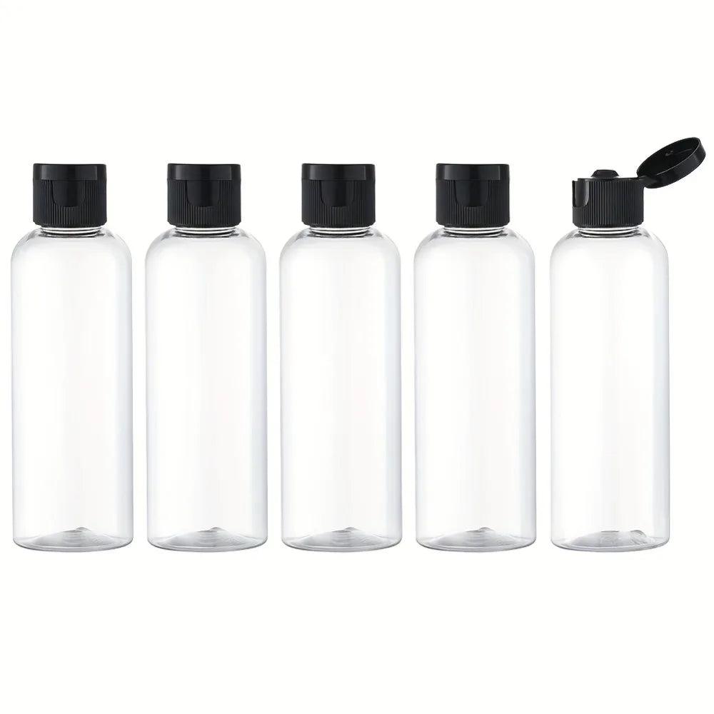 Refillable Travel Bottles with Flip Caps — 5-Pack Clear Squeeze Bottles for Toiletries