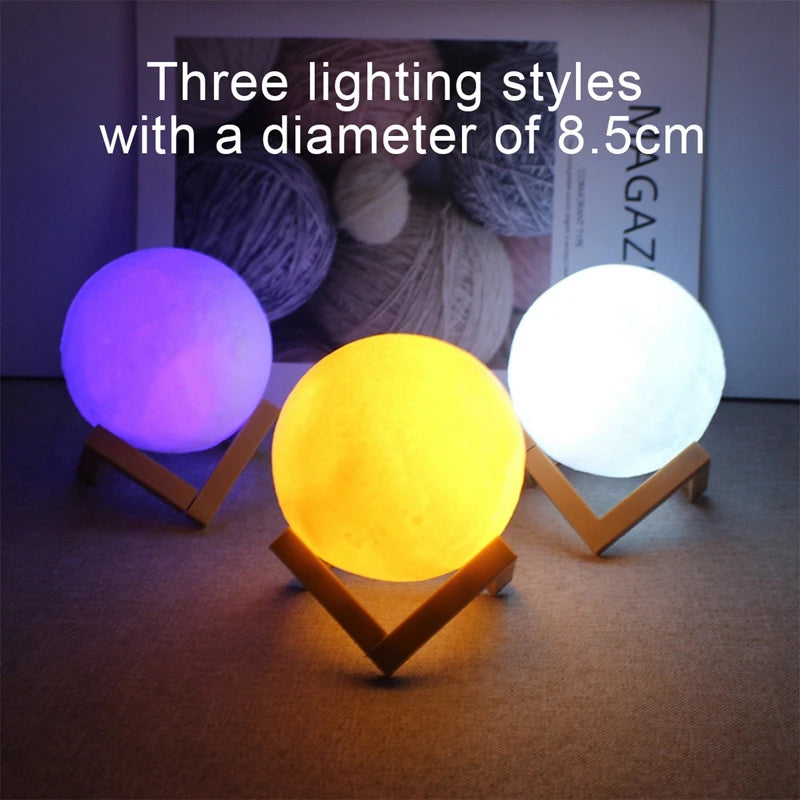 3D Moon Lamp Night Light with Wooden Stand