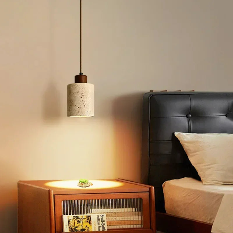 Japanese Style Travertine Pendant Light for Bedroom