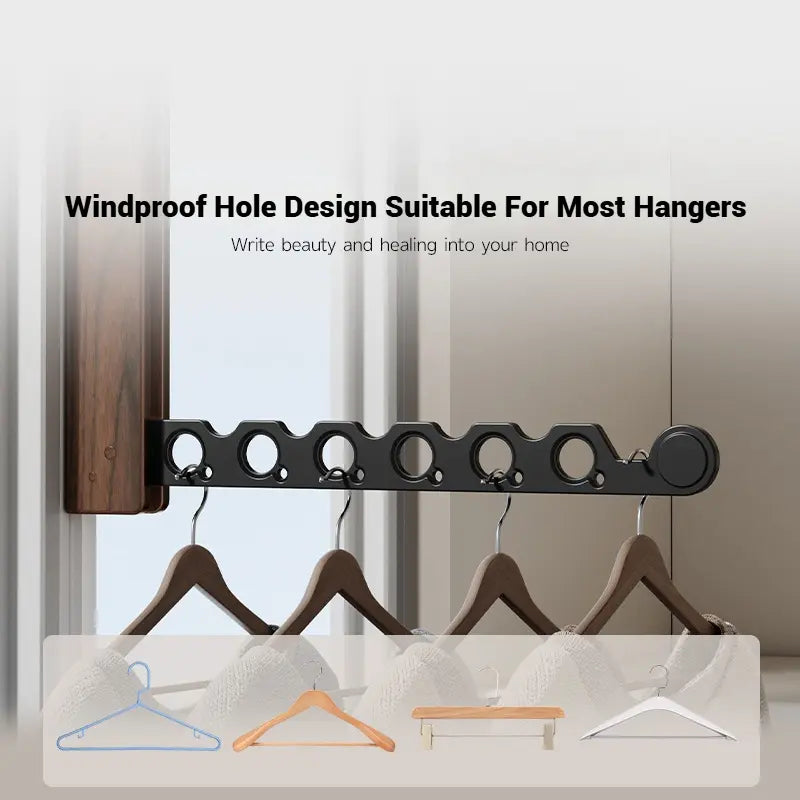 Walnut-Tone Folding Wall Drying Rack, Fold-Flat Hanger Arm