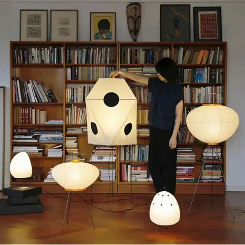 Rice Paper Lantern Floor Lamp with Tripod Stand