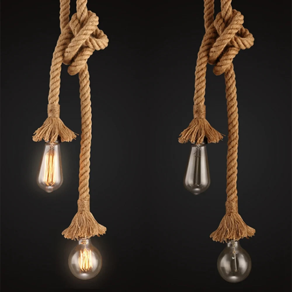 Vintage Hemp Rope Pendant Light Cord for Loft Ceilings