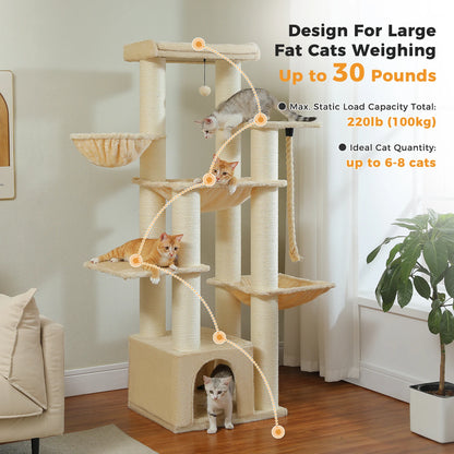 Large Multi-Level Cat Tree Tower for Big Cats With Condo and Perches