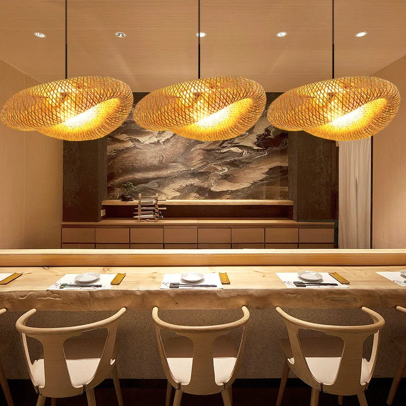 Handmade Woven Bamboo Pendant Light Rustic Hanging Lamp