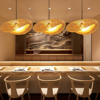 Handmade Woven Bamboo Pendant Light Rustic Hanging Lamp