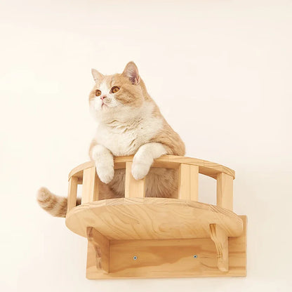 Wall-Mounted Wooden Cat Shelves Lookout Climbing Perch Set