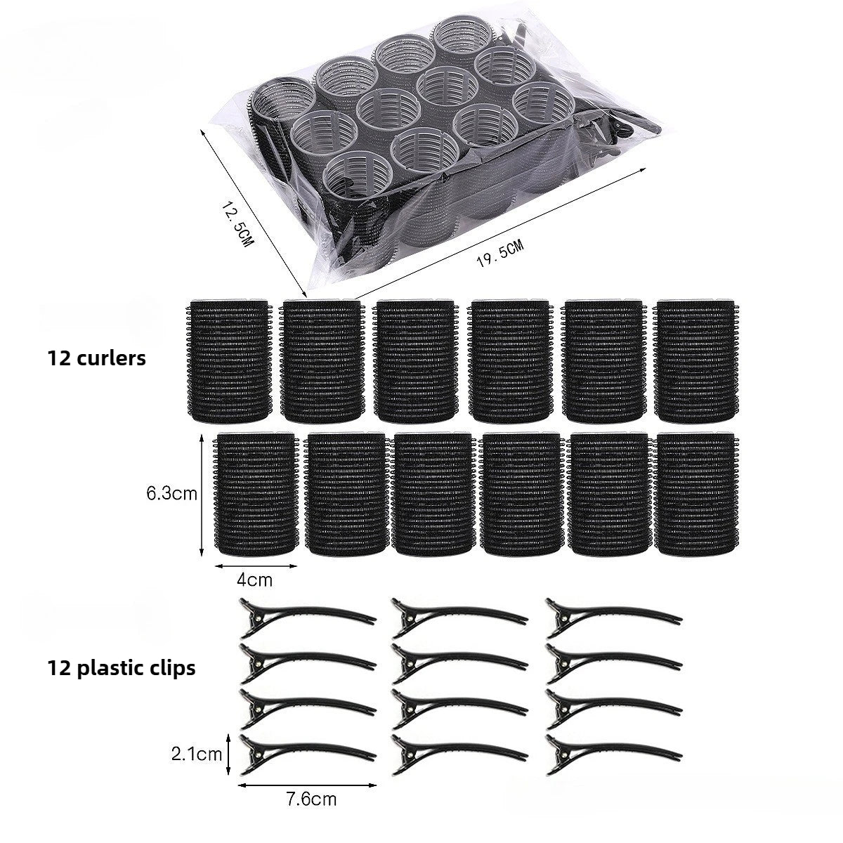 Self-Grip Hair Roller Set with Clips — Heatless Curlers for Volume & Soft Curls