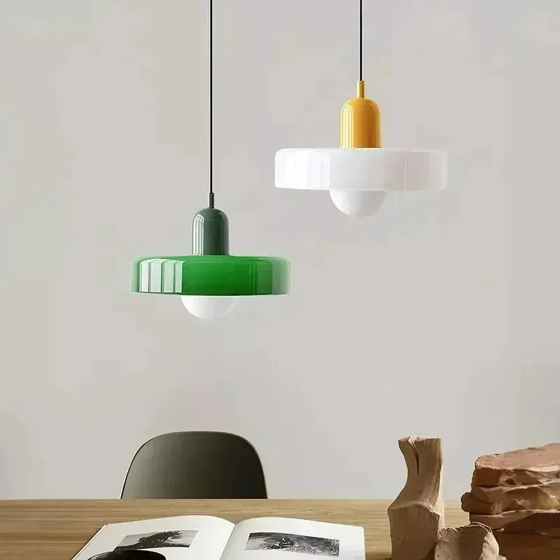Nordic Glass Pendant Light, Retro Colored Hanging Lamp for Dining