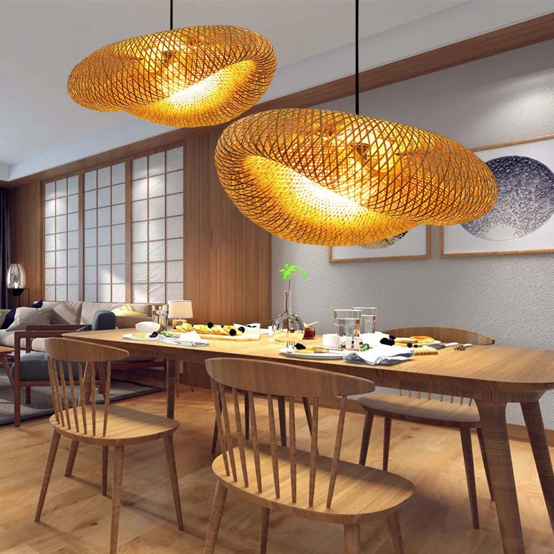 Handmade Woven Bamboo Pendant Light Rustic Hanging Lamp