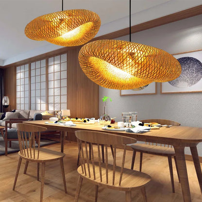 Handmade Woven Bamboo Pendant Light Rustic Hanging Lamp