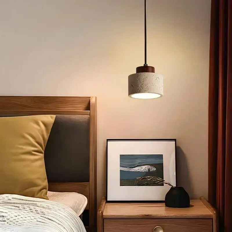 Japanese Style Travertine Pendant Light for Bedroom