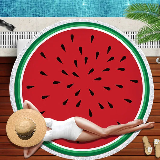 Watermelon Round Beach Towel — Soft Microfiber Quick-Dry Towel for Summer & Poolside