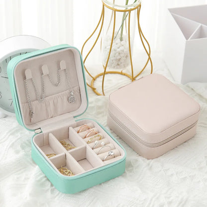 Portable Travel Jewelry Box — Compact Organizer Case for Rings, Earrings & Necklaces
