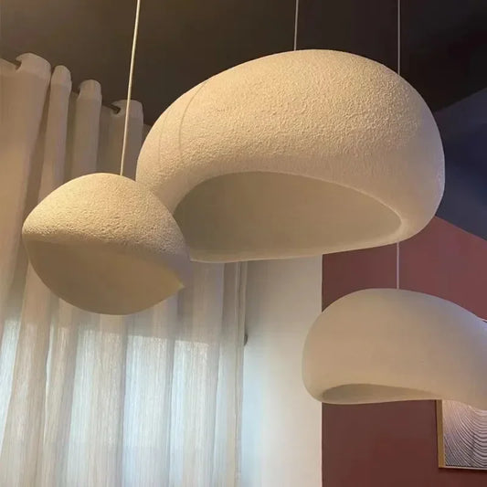 Wabi-sabi cream resin sculptural pendant light