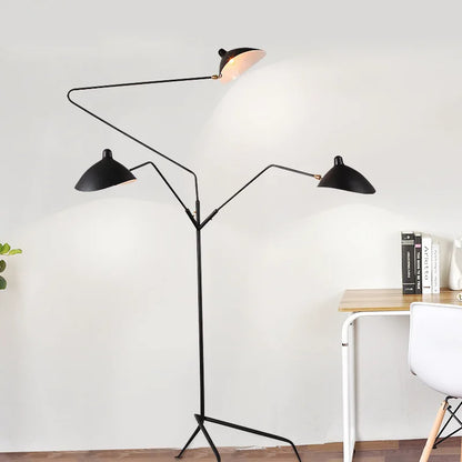 Three-Arm Tripod Floor Lamp, Designer Curved Shade Light Fixture