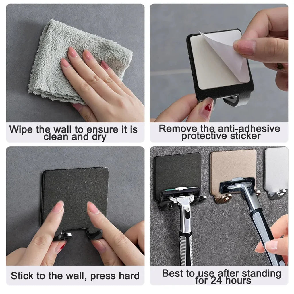 Stainless Steel Wall Razor Holder, Adhesive Bathroom Hook