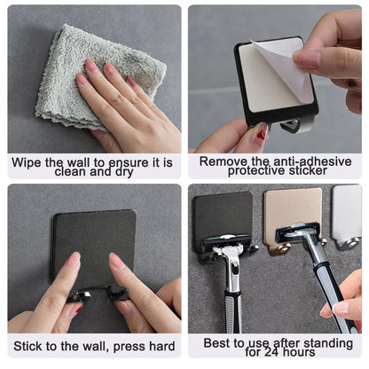 Stainless Steel Wall Razor Holder, Adhesive Bathroom Hook
