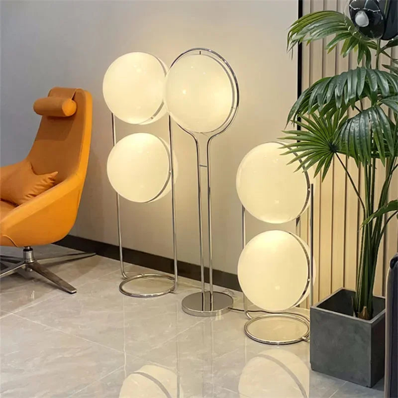 Chrome Metal Floor Lamp with Frosted Acrylic Ball Globe