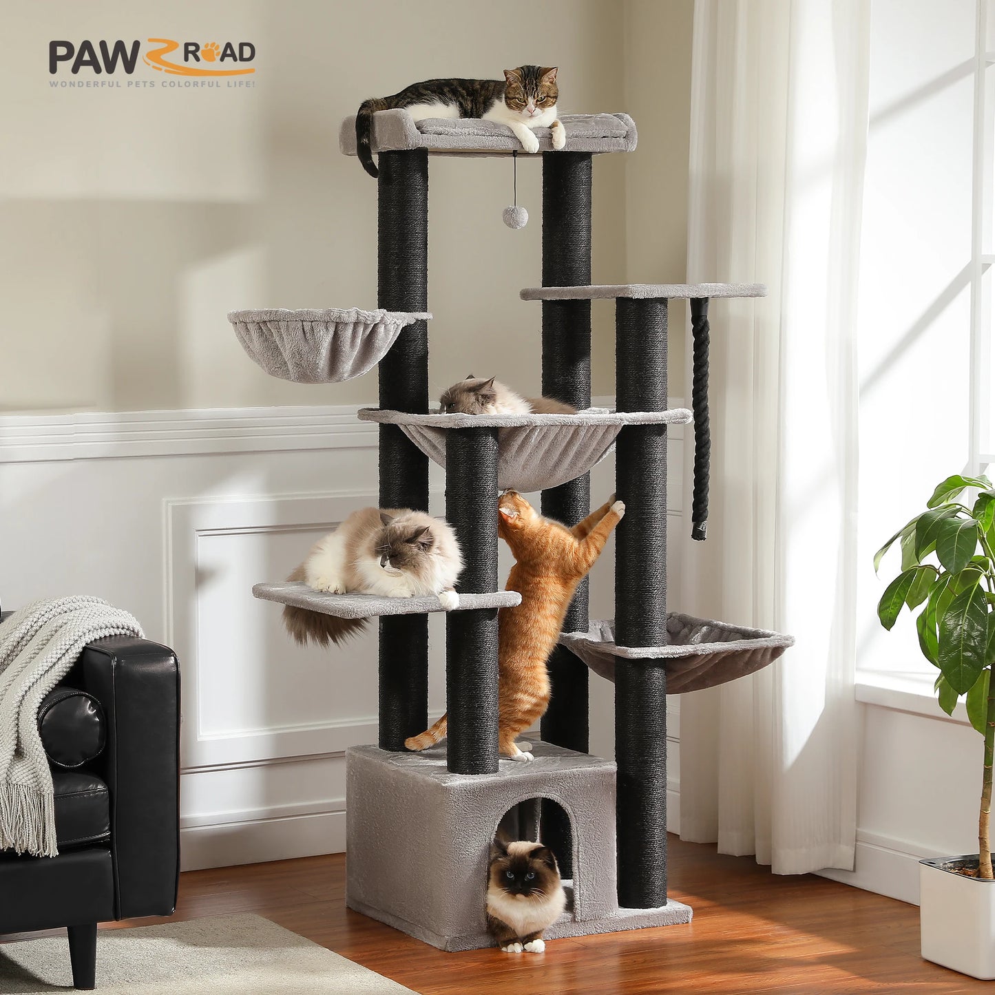 Large Multi-Level Cat Tree Tower for Big Cats With Condo and Perches
