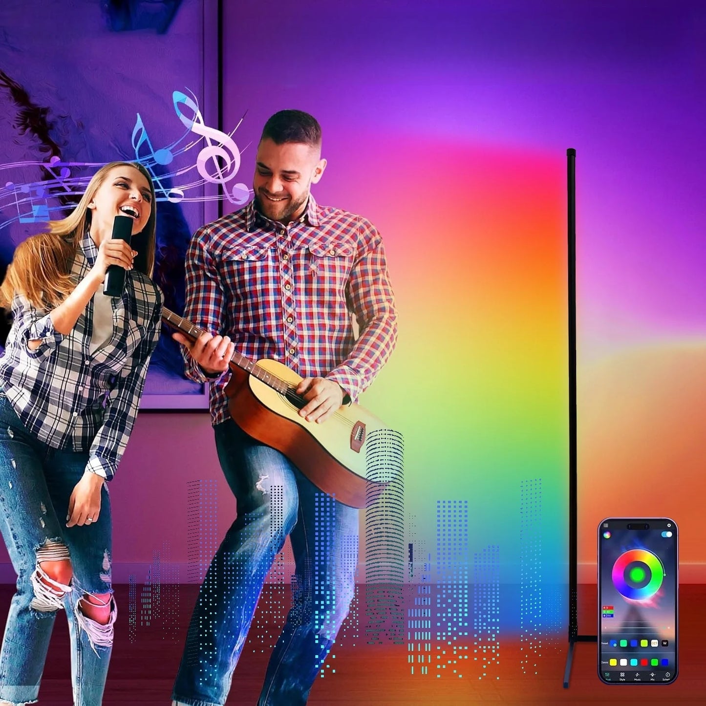 Minimalist RGB Corner Floor Lamp with Music Sync and Remote