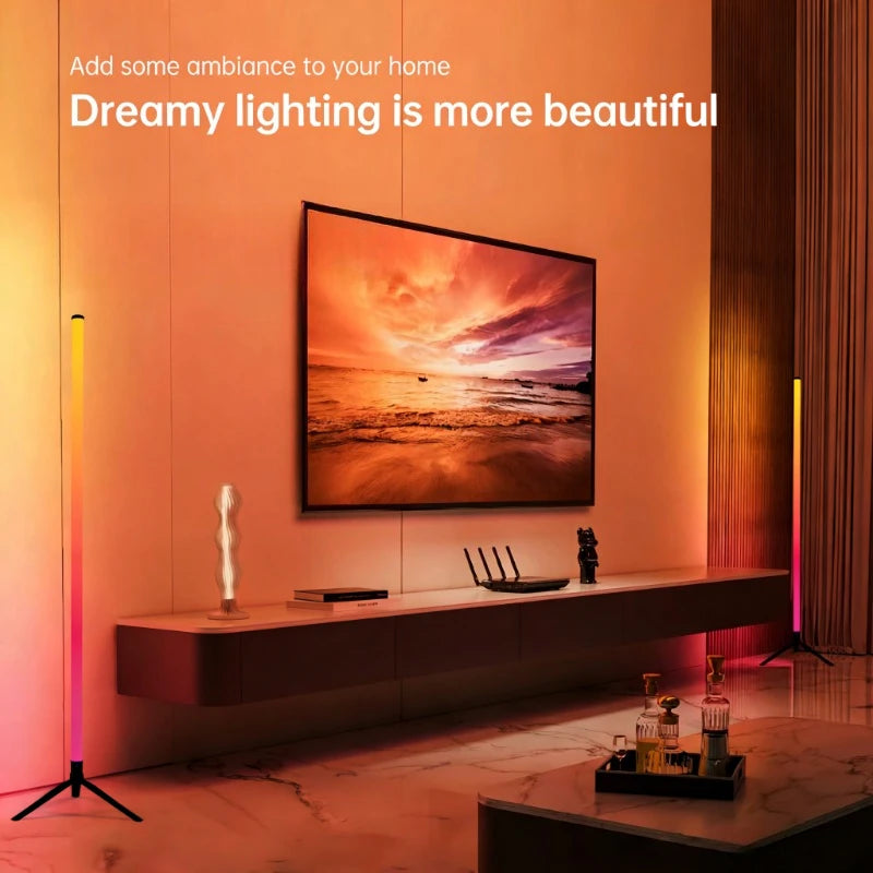120cm RGB LED Corner Floor Lamp with Sound-Reactive Ambient Light
