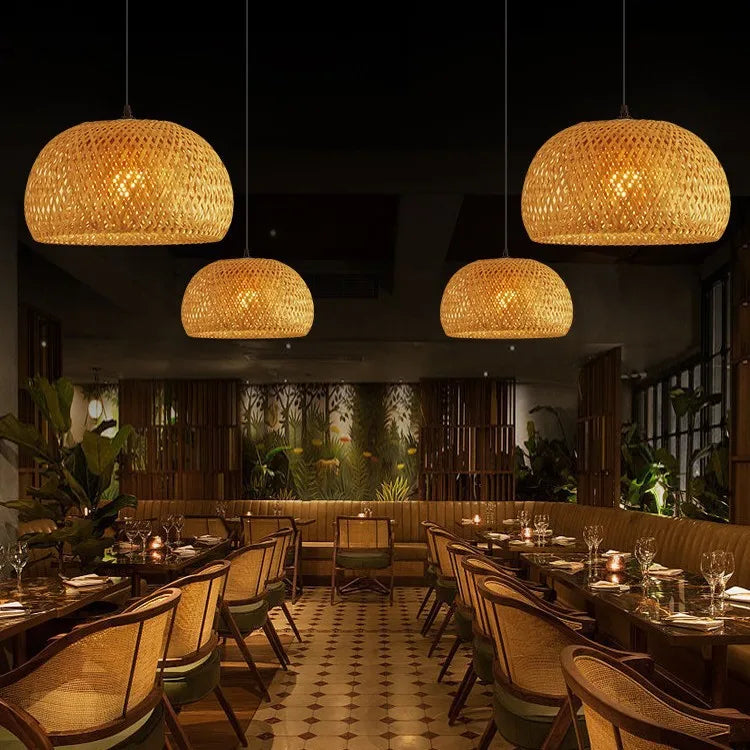 Handwoven Bamboo Rattan Dome Pendant Light