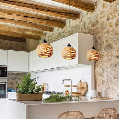 Handmade Rattan Bamboo Pendant Light for Kitchen and Dining