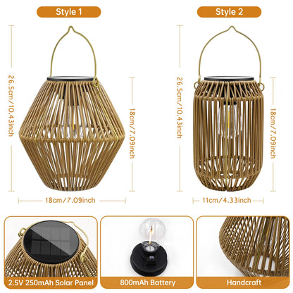 Solar Rattan Lantern Waterproof Boho Outdoor Light