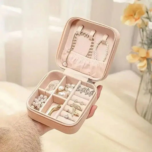 Portable Travel Jewelry Box — Compact Organizer Case for Rings, Earrings & Necklaces