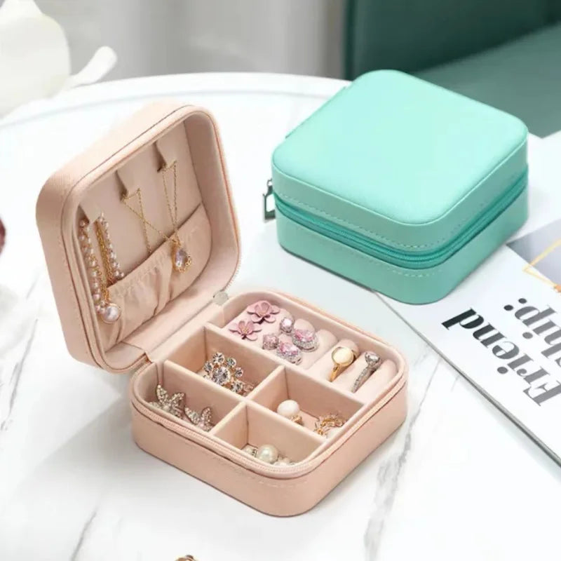 Portable Travel Jewelry Box — Compact Organizer Case for Rings, Earrings & Necklaces