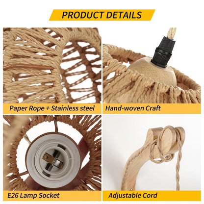 Woven Rattan Wall Lamp, Wood Arm Plug-In Bedside Sconce