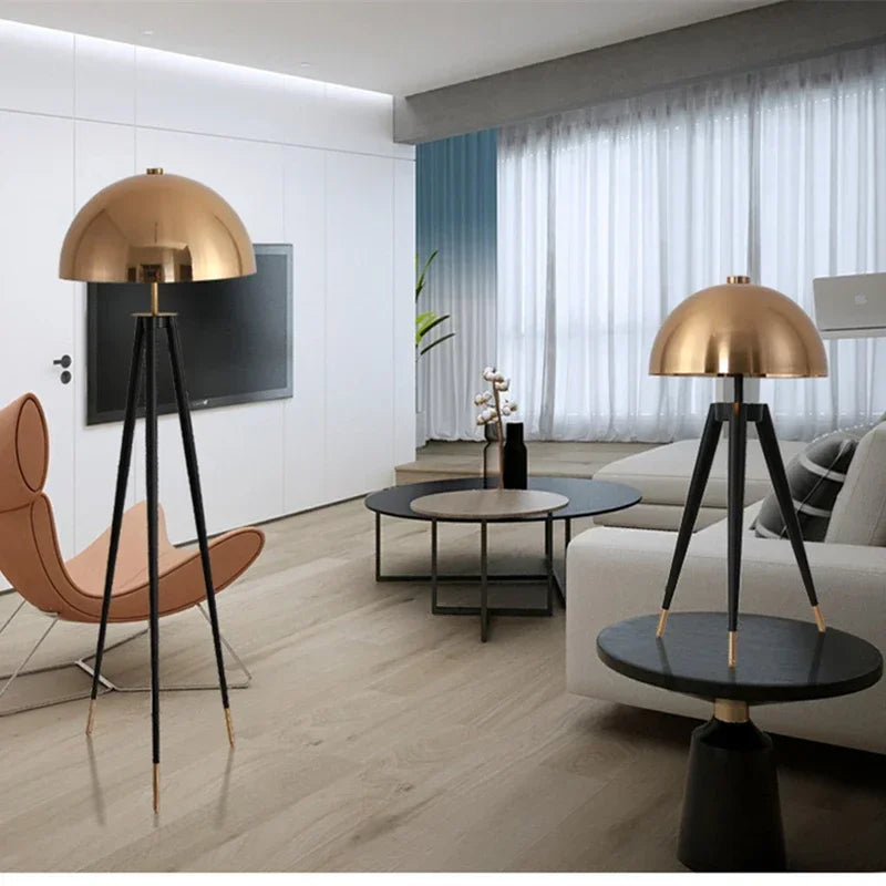 Mid Century Brass Dome Tripod Floor Lamp for Living Room Bedroom