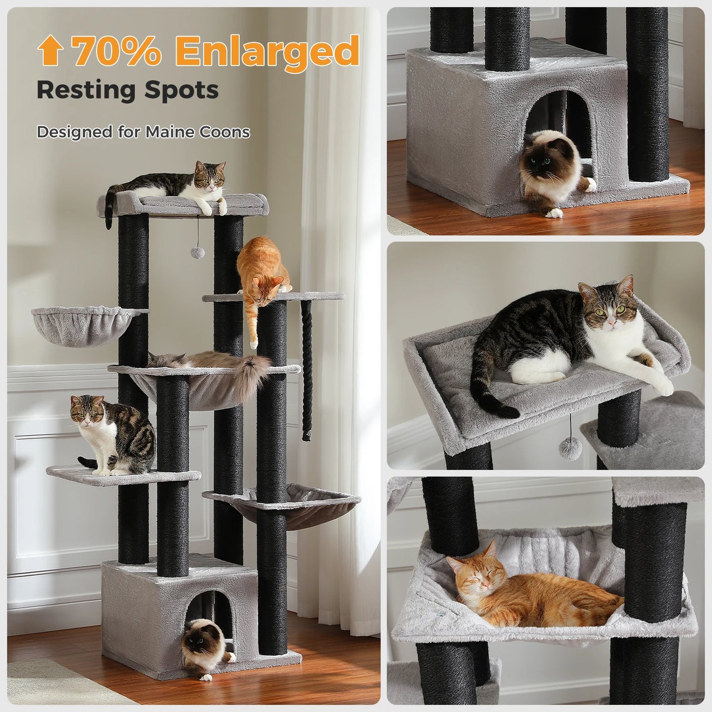 Large Multi-Level Cat Tree Tower for Big Cats With Condo and Perches