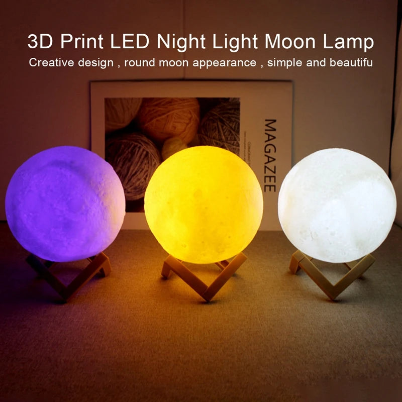 3D Moon Lamp Night Light with Wooden Stand