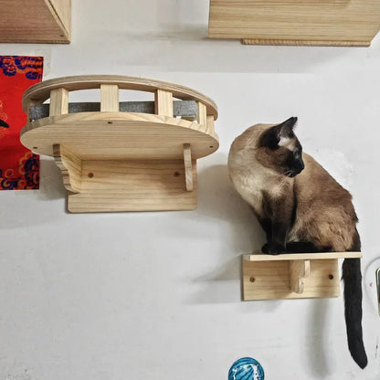Wooden Cat Wall Shelves Curved Climbing Perches for Cats
