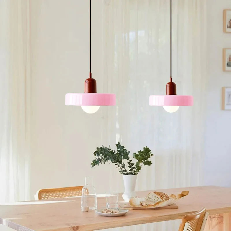Nordic Glass Pendant Light, Retro Colored Hanging Lamp for Dining