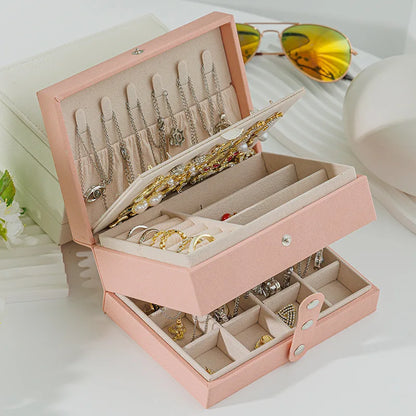 PU Leather Travel Jewelry Box — Portable Necklace & Earring Storage Case for Women